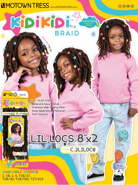 Motown Tress Kidikidi LIL LOCS 8"x2 Pre-rooped Crochet Braid (C.2LILOCS8)