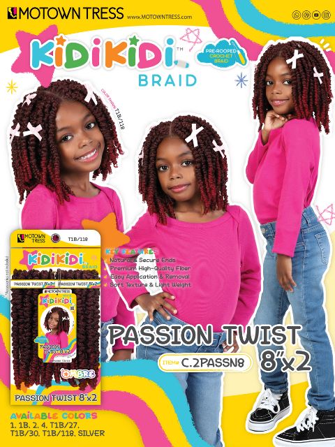 Motown Tress Kidikidi PASSION TWIST 8"x2 Pre-rooped Crochet Braid (C.2PASSN8)