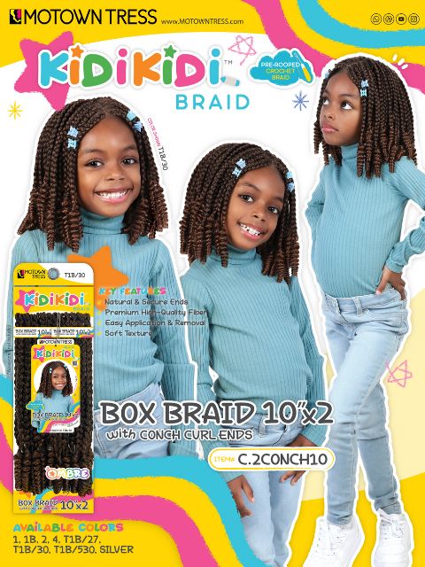 Motown Tress Kidikidi BOX BRAID 10"x2 with Bouncy Curl Ends Crochet Braid (C.2CONCH10)