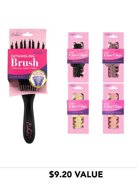 Esha Detangling Hair Brush + Hair Claw Value Set
