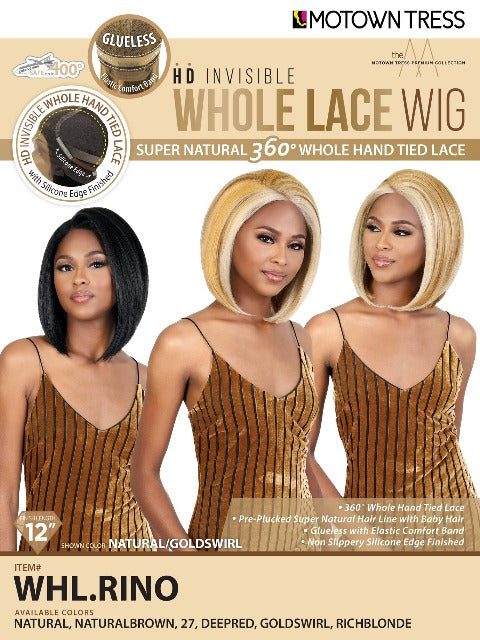 Motown Tress HD Invisible Super Natural Whole Hand-Tied Lace Wig - WHL.RINO