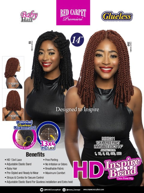 Mane Concept HD Inspire Braid 13x4 Free Part Lace Front Wig - RCHB211 INVISIBLE LOCS 14"
