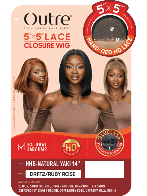 Outre 100% Human Hair Blend 5"x5" Glueless Lace Closure Wig - HHB-NATURAL YAKI 14"