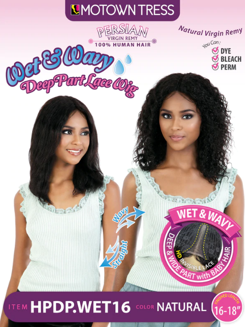 Motown Tress Persian Remy Human Hair Wet & Wavy Deep Part Lace Wig - HPDP.WET16