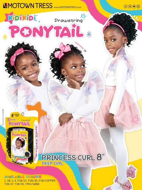 Motown Tress Kidikidi Drawstring Ponytail PRINCESS CURL 8" Deep Curl