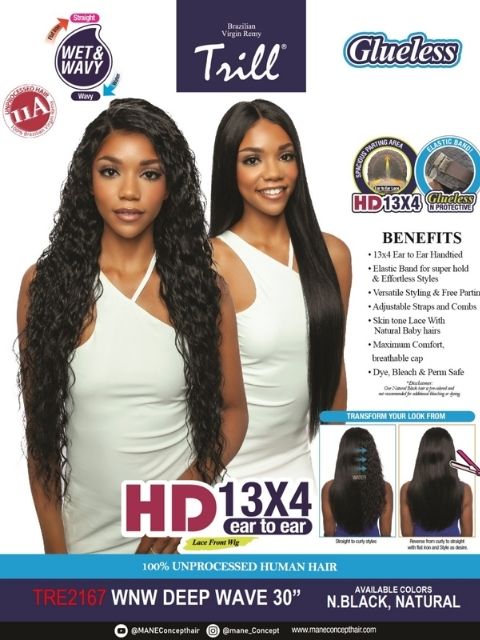 Mane Concept 100% Unprocessed Human Hair Trill 13x4 HD Glueless Lace Wig - TRE216-WNW DEEP WAVE 30"