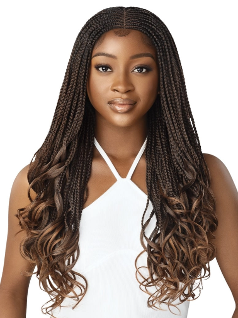 Outre Pre-Braided 4x4 Glueless Lace Front Wig - MIDDLE PART FRENCH CURL BOX BRAIDS 26"