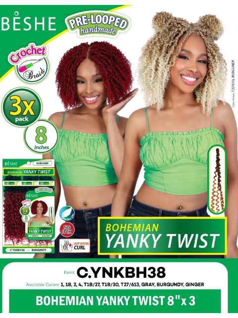 Beshe BOHEMIAN YANKY TWIST 8"x3" Pre-looped Handmade Crochet Braid (C.YNKBH38)