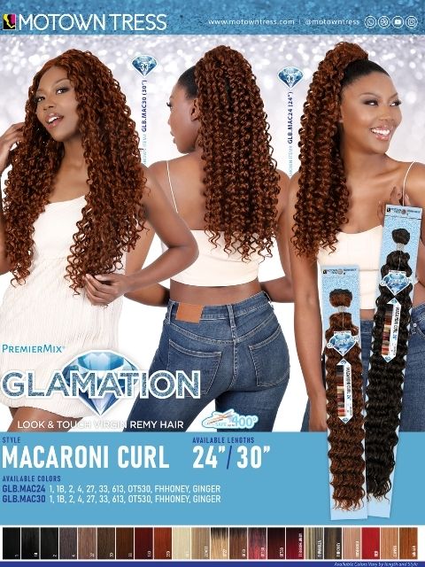 Motown Tress PremierMix Remy Hair Touch Glamation MACARONI CURL Weave (GLB.MAC)