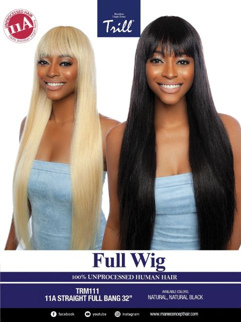 Mane Concept Trill 11A 100% Unprocessed Human Hair Full Wig - TRM111 STRAIGHT FULL BANG 32"