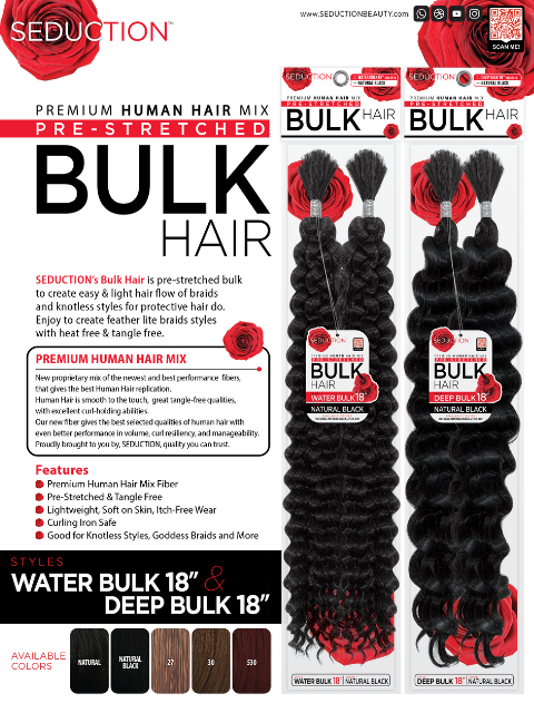 Seduction Premium Human Hair Mix Pre-stretched WATER Bulk 18" (SBK.WT18)