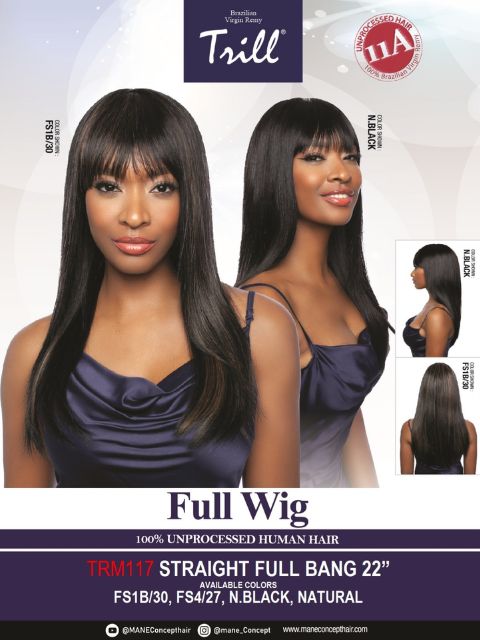 Mane Concept Trill 11A 100% Unprocessed Human Hair Full Wig - TRM117 STRAIGHT FULL BANG 22"