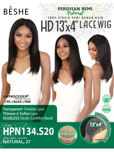 Beshe Peruvian Virgin Remy HD 13"X4" Lace Wig -HPN134.S20