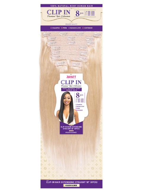 Janet Collection Human Hair Clip-in Extension Straight 18" (8pcs)  *SALE