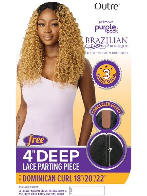 Outre Premium Purple Pack Brazilian Boutique Weave - DOMINICAN CURL 18" 20" 22" + 4x4 HD Lace Closure