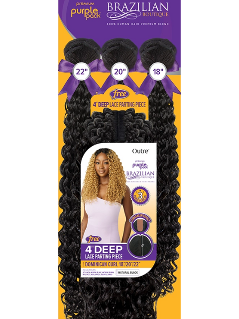 Outre Premium Purple Pack Brazilian Boutique Weave - DOMINICAN CURL 18" 20" 22" + 4x4 HD Lace Closure