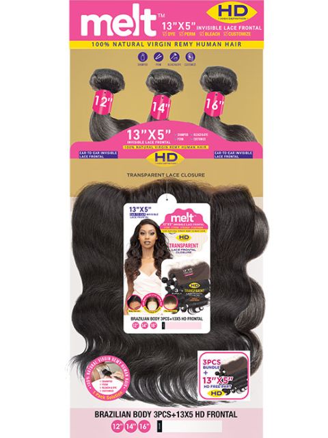 Janet Collection Melt 100% Virgin Human Hair BRAZILIAN BODY Weave 3pcs + 13x5 HD Frontal -BB3PM135