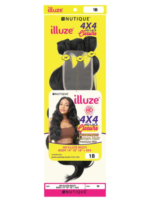 Nutique Illuze Human Hair Mix Multi 3pcs Bundles + 4x4 Closure - BODY
