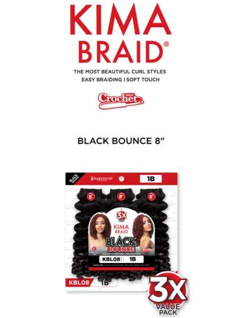 Harlem 125 KIMA BRAID BLACK BOUNCE 8" 3X Braid- KBL08