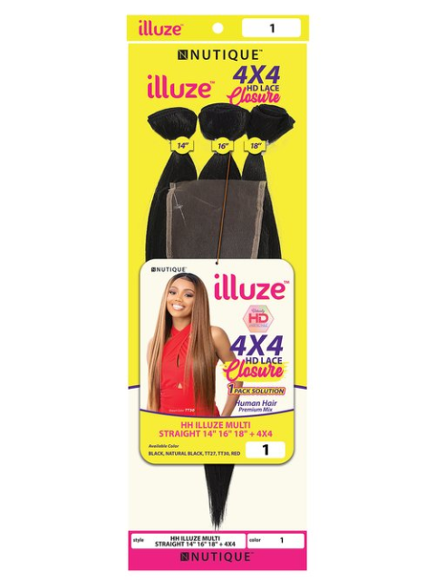 Nutique Illuze Human Hair Mix Multi 3pcs Bundles + 4x4 Closure - STRAIGHT