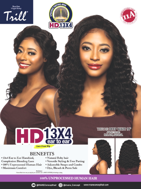 Mane Concept Trill 13A Human Hair HD 13x4 Lace Front Wig - TRE2102 DEEP WAVE 18