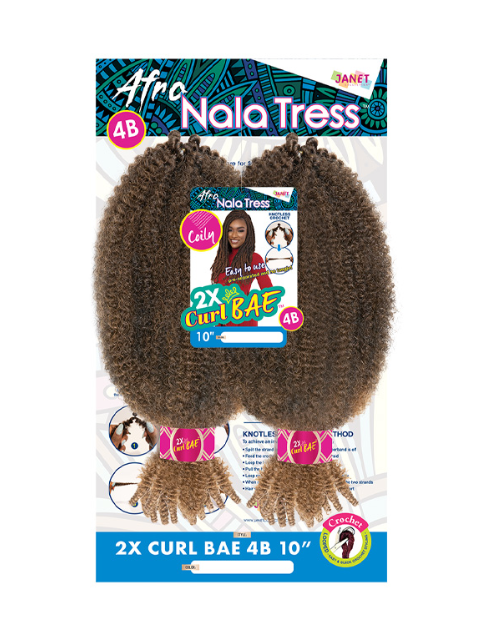 [MULTI PACKS DEAL]  Janet Collection Nala Tress 2X CURL BAE 4B 10"  Crochet Braid-(2XC4B10) - 5PCS