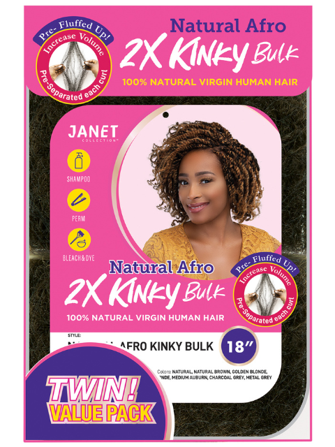 Janet Collection 100% Human Hair 2X NATURAL AFRO KINKY Bulk (2 bundles)