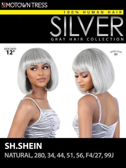 Motown Tress Human Hair Silver Gray Hair Collection Wig - SH.SHEIN