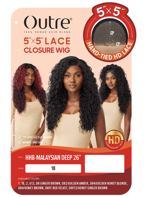 Outre 100% Human Hair Blend 5"x5" Glueless Lace Closure Wig - HHB-MALAYSIAN DEEP 26