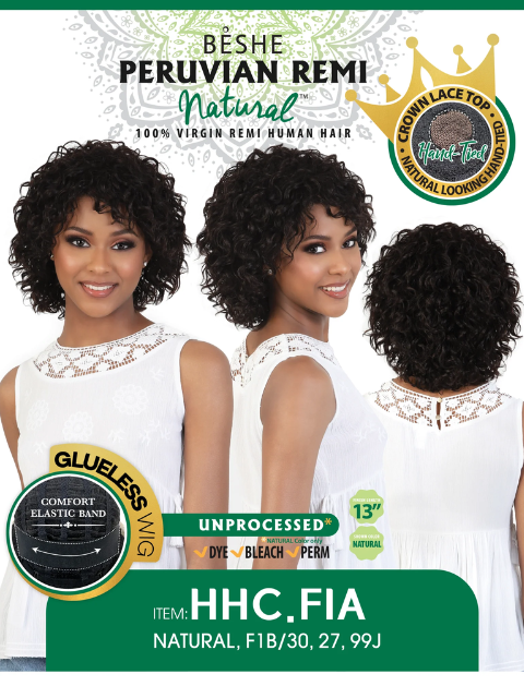 Beshe Peruvian Remi Natural Human Hair Glueless Crown Lace Top Wig - HHC.FIA