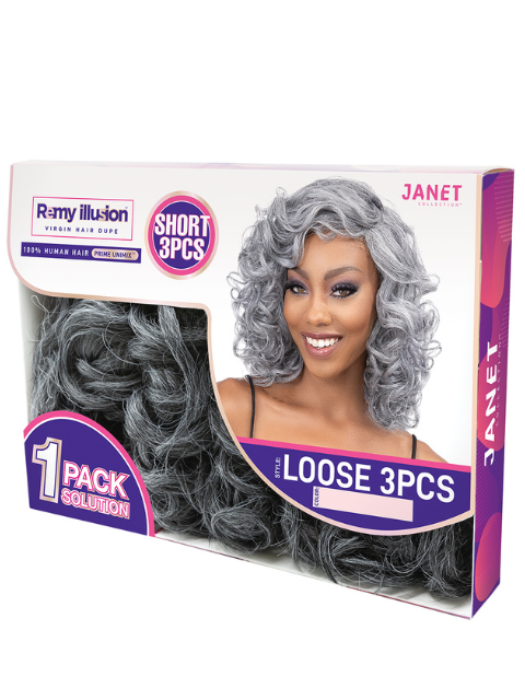 Janet Collection Remy Illusion Human Hair Blend Short Weave 3pcs - LOOSE *SALE