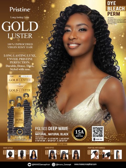 Mane Concept Pristine Gold Luster 100% Human Hair 15A DEEP WAVE- PGL503