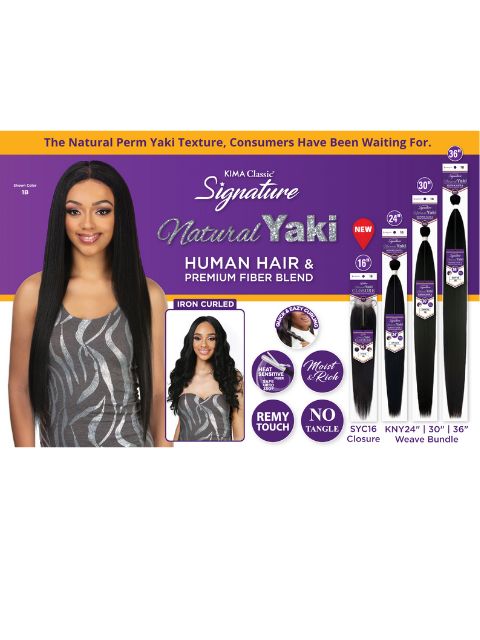 Harlem 125 Kima Classic Closure Human Hair Blend - NATURAL YAKI 16"(SYC16)