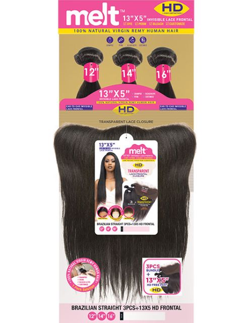 Janet Collection Melt 100% Virgin Human Hair BRAZILIAN STRAIGHT Weave 3pcs + 13x5 HD Frontal -BS3PM135