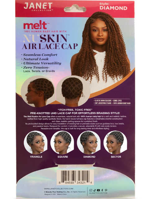 Janet Collection Melt 100% Human Baby Hair with Nuskin Air Lace Crochet Wig Cap