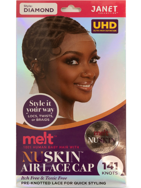 Janet Collection Melt 100% Human Baby Hair with Nuskin Air Lace Crochet Wig Cap