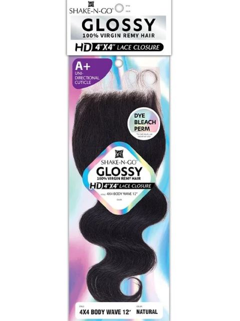 Shake N Go Glossy 100% Virgin Remy Hair HD 4x4 BODY WAVE LACE" Closure