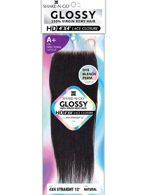 Shake N Go Glossy 100% Virgin Remy Hair HD 4x4 STRAIGHT LACE" Closure