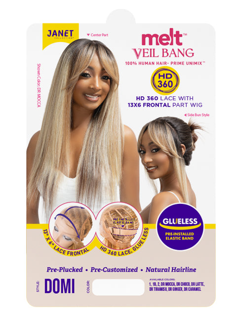 Janet Collection MELT VEIL BANG PRIME UNIMIX HD 360 with 13X6 Frontal Part Glueless DOMI Lace Wig