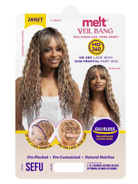 Janet Collection MELT VEIL BANG PRIME UNIMIX HD 360 with 13X6 Frontal Part Glueless SEFU Lace Wig