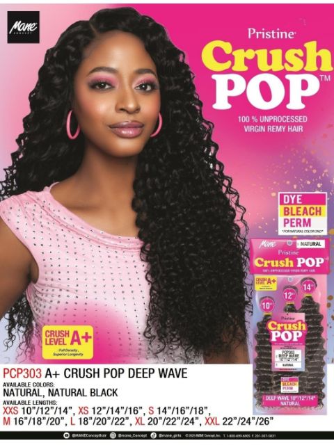 Mane Concept Pristine Cursh Pop 100% Unprocessed Virgin Human Hair 3pcs Multipack- PCP303 A+ CRUSH POP DEEP WAVE"