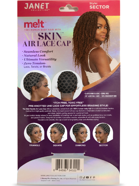 Janet Collection Melt 100% Human Baby Hair with Nuskin Air Lace Crochet Wig Cap