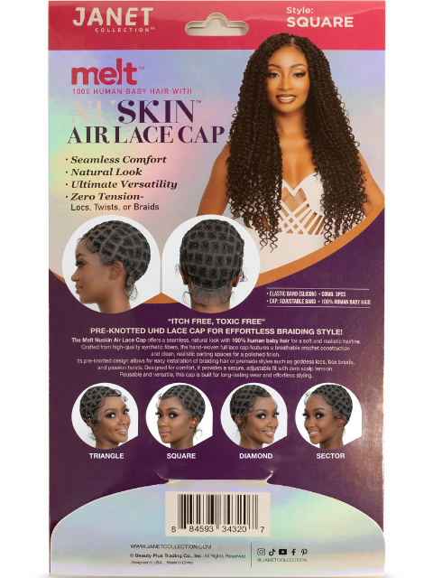 Janet Collection Melt 100% Human Baby Hair with Nuskin Air Lace Crochet Wig Cap