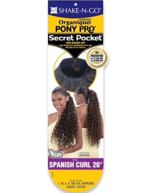 Shake N Go Organique Secret Pocket PonyPro- SPANISH CURL 26" Ponytail