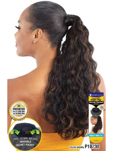 Shake N Go Organique Secret Pocket PonyPro- BREEZY WAVE 18" Ponytail