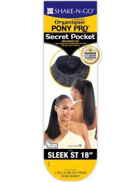 Shake N Go Organique Secret Pocket PonyPro- SLEEK STRAIGHT 18" Ponytail