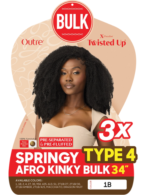 [MULTI PACK DEAL] Outre X-Pression Twisted Up Crochet Braid SPRINGY TYPE 4 KINKY BULK 34" 3X-10PCS