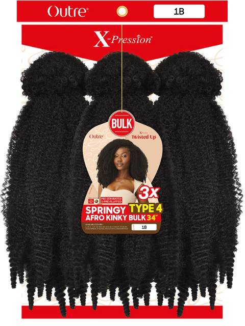 [MULTI PACK DEAL] Outre X-Pression Twisted Up Crochet Braid SPRINGY TYPE 4 KINKY BULK 34" 3X-10PCS