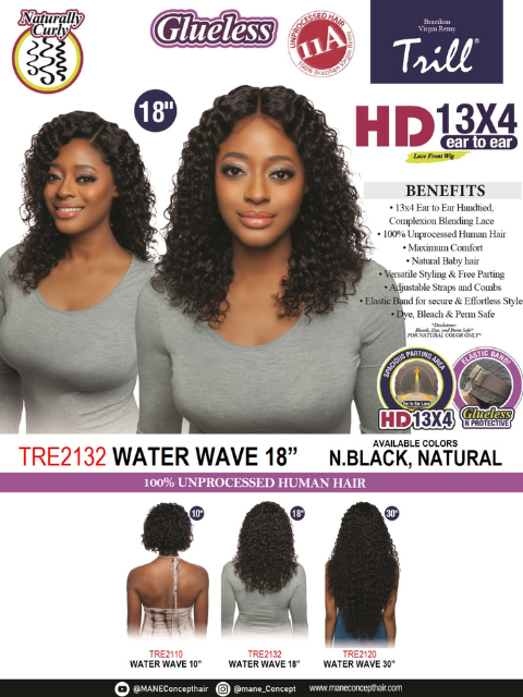 Mane Concept 11A 100% Unprocessed Human Hair Trill 13x4 HD Glueless Lace Wig - TRE2132 WATER WAVE 18"
