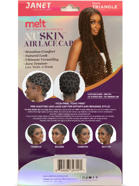 Janet Collection Melt 100% Human Baby Hair with Nuskin Air Lace Crochet Wig Cap